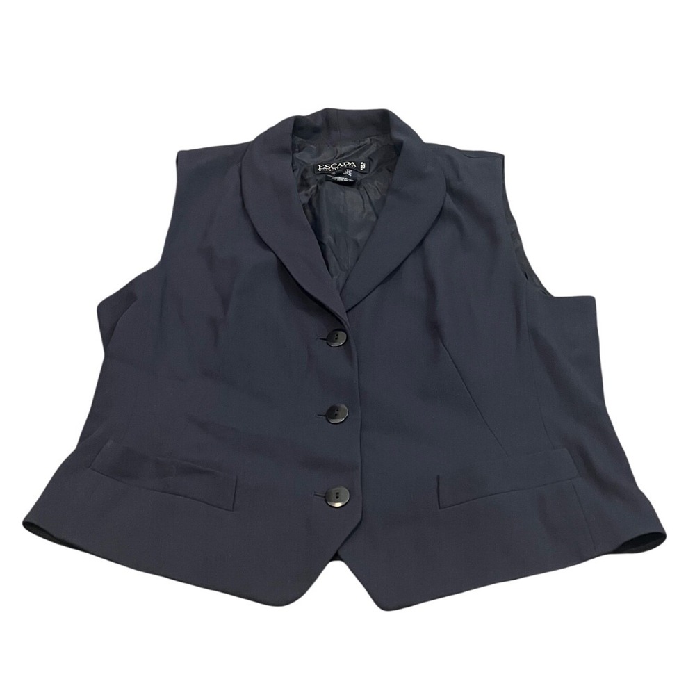 Escada Margaretha Ley Vest Womens 40 Navy Blue Wool Button Front Made in Italy